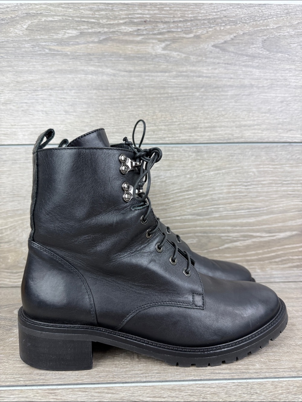 Napoleoni Black Leather Women’s Sz 9.5/EU 40 Lace Up Full Zip Lug Combat Boots